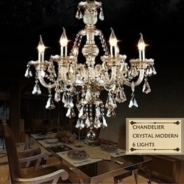 Designer Touch Decorative Chandelier Cognac Color Crystal Modern 6 Lights Contemporary Glass