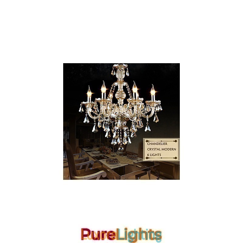 Designer Touch Decorative Chandelier Cognac Color Crystal Modern 6 Lights Contemporary Glass
