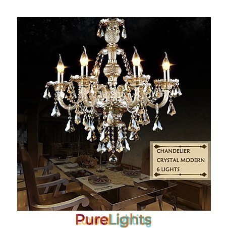 Designer Touch Decorative Chandelier Cognac Color Crystal Modern 6 Lights Contemporary Glass