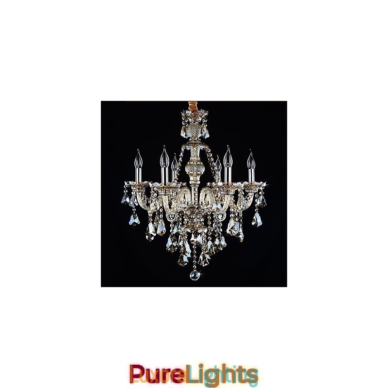 Designer Touch Decorative Chandelier Cognac Color Crystal Modern 6 Lights Contemporary Glass