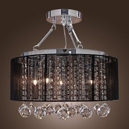 Designer Touch Decorative Modern Crystal Flush Mount with 5 Lights Black Fabric Shade