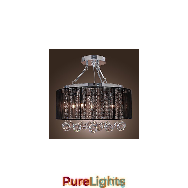 Designer Touch Decorative Modern Crystal Flush Mount with 5 Lights Black Fabric Shade
