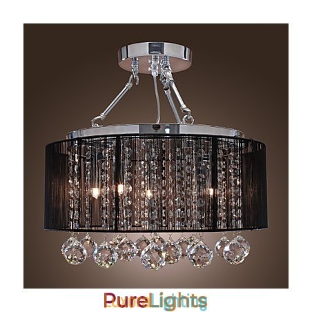 Designer Touch Decorative Modern Crystal Flush Mount with 5 Lights Black Fabric Shade