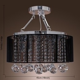 Designer Touch Decorative Modern Crystal Flush Mount with 5 Lights Black Fabric Shade