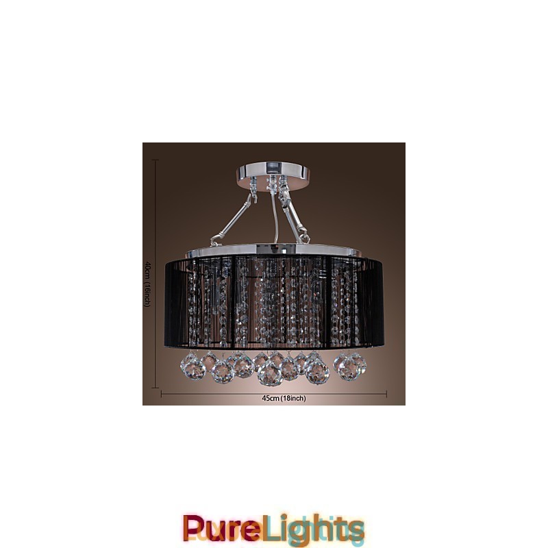 Designer Touch Decorative Modern Crystal Flush Mount with 5 Lights Black Fabric Shade