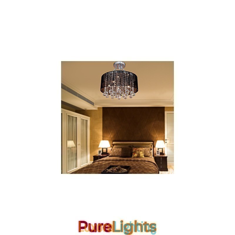 Designer Touch Decorative Modern Crystal Flush Mount with 5 Lights Black Fabric Shade
