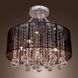 Designer Touch Decorative Modern Crystal Flush Mount with 5 Lights Black Fabric Shade