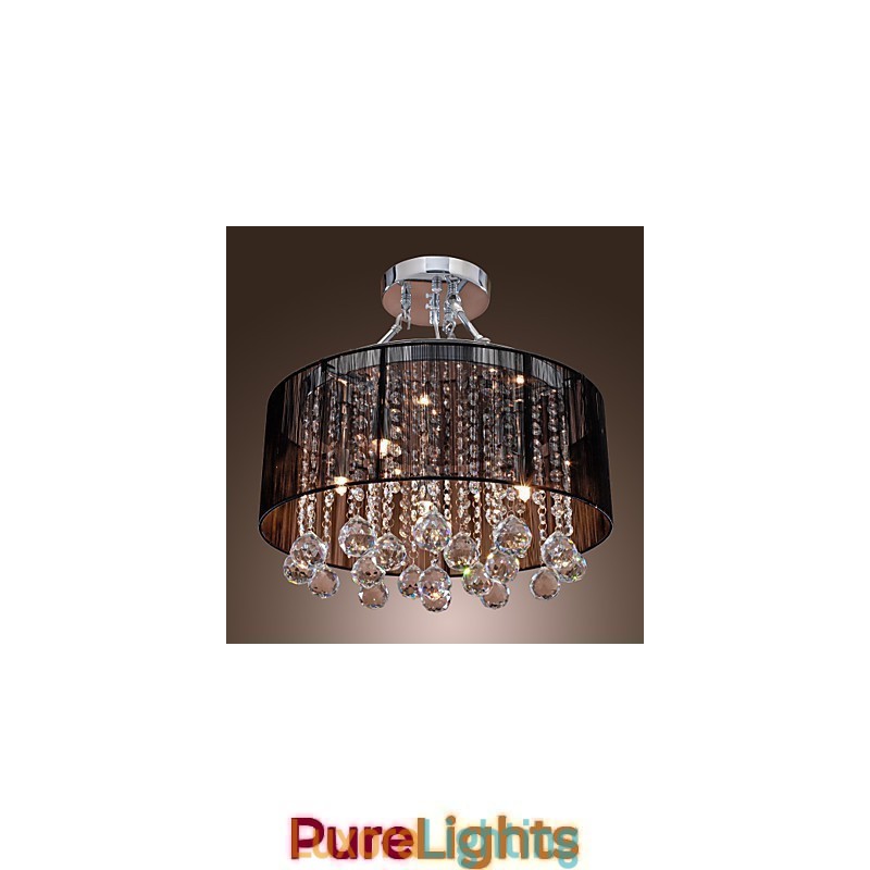 Designer Touch Decorative Modern Crystal Flush Mount with 5 Lights Black Fabric Shade