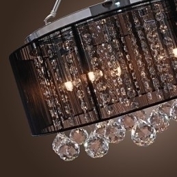 Designer Touch Decorative Modern Crystal Flush Mount with 5 Lights Black Fabric Shade