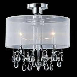 Designer Touch Decorative Stylish Crystal Flush Mount with 3 Lights in Fabric Shade
