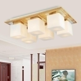 Designer Touch Decorative Oak Ceiling Lamp Six Lights Oak and Glass 220~240V