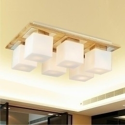 Designer Touch Decorative Oak Ceiling Lamp Six Lights Oak and Glass 220~240V