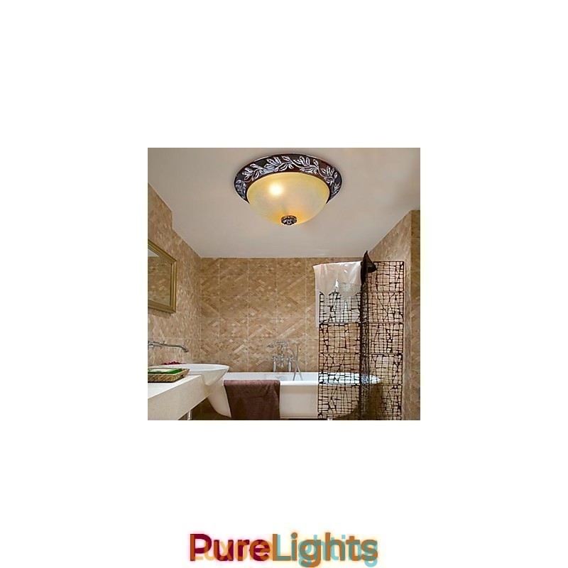 Designer Touch Decorative Flush Mount Light White Yellow Glass Resin Silver Carving European Classic