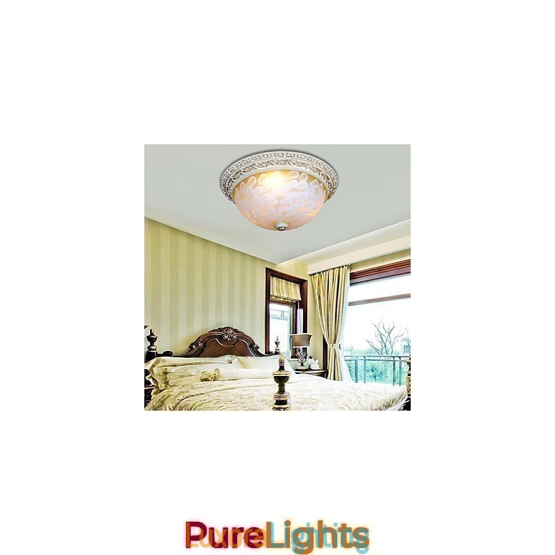 Designer Touch Decorative White Flush Mount Light Pattern Glass Resin Gold Carving European Classic