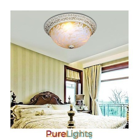 Designer Touch Decorative White Flush Mount Light Pattern Glass Resin Gold Carving European Classic