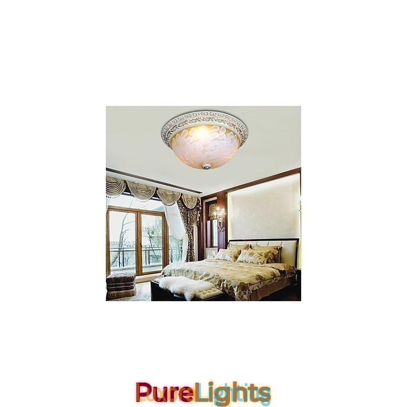 Designer Touch Decorative White Flush Mount Light Pattern Glass Resin Gold Carving European Classic