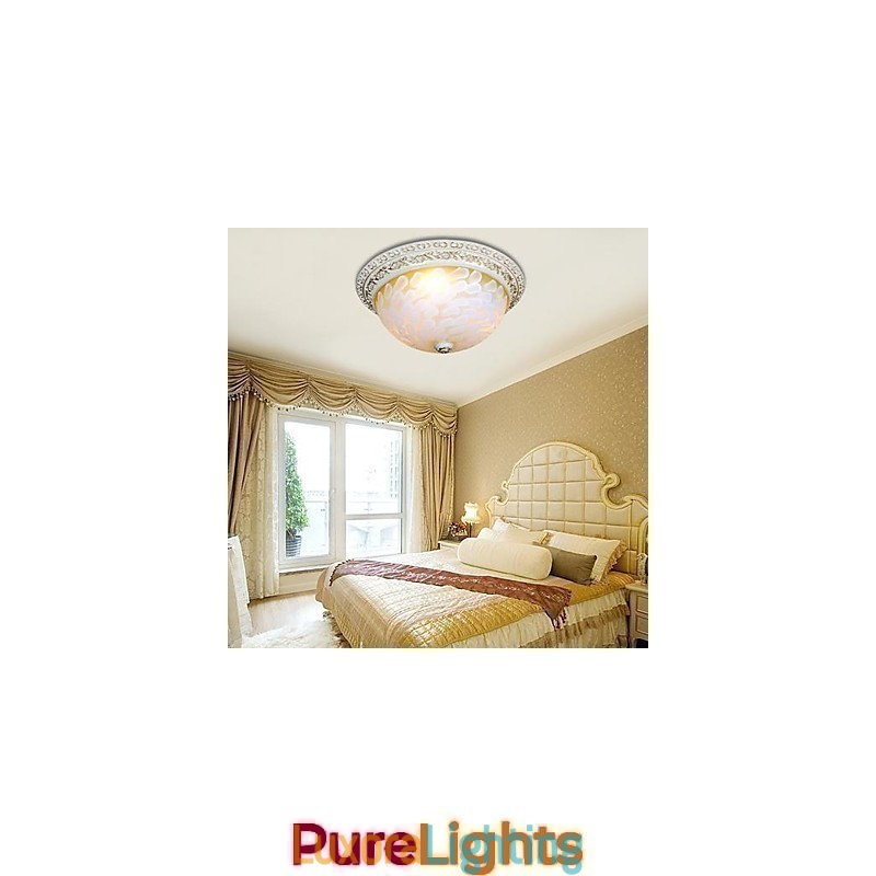 Designer Touch Decorative White Flush Mount Light Pattern Glass Resin Gold Carving European Classic