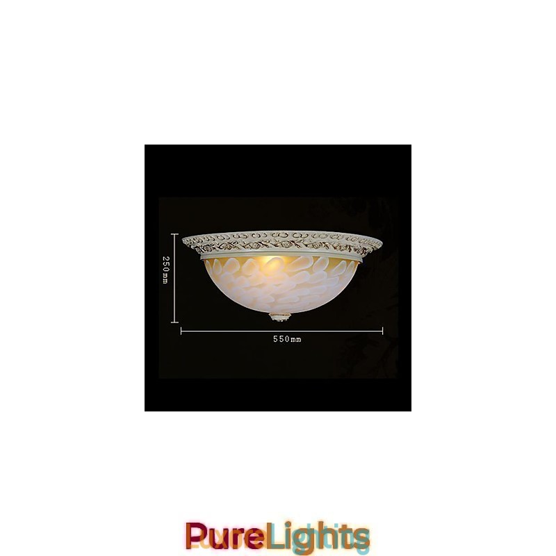 Designer Touch Decorative White Flush Mount Light Pattern Glass Resin Gold Carving European Classic