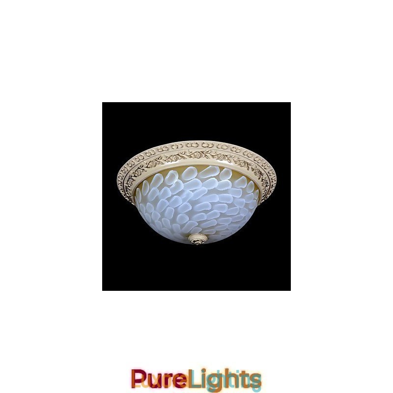 Designer Touch Decorative White Flush Mount Light Pattern Glass Resin Gold Carving European Classic