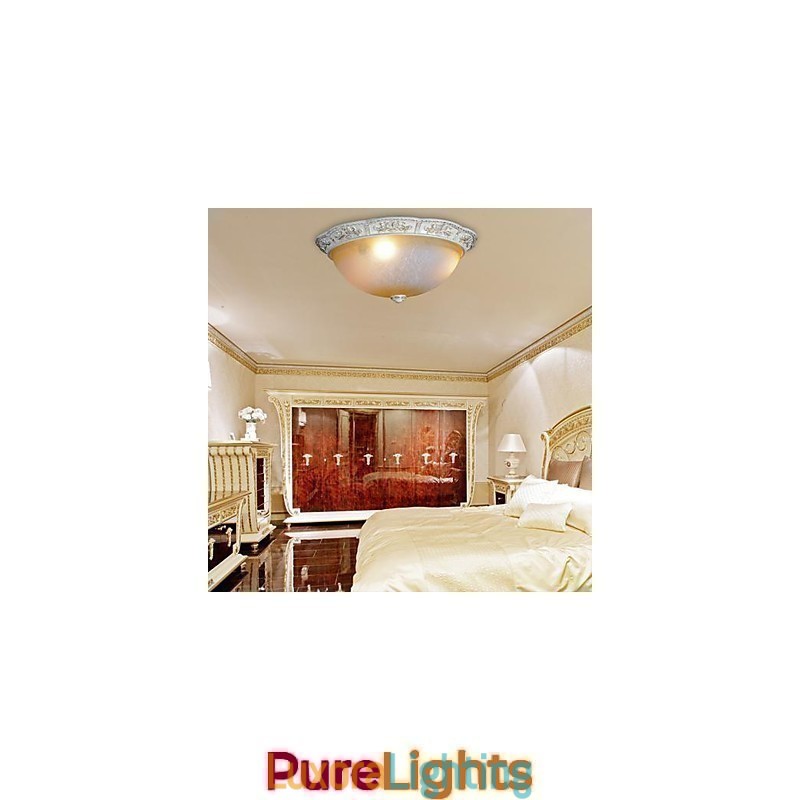 Designer Touch Decorative White Flush Mount Light Yellow White Glass Resin Pattern Carving European Classic