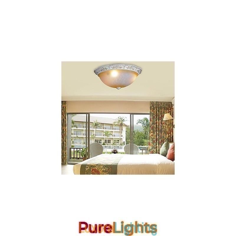 Designer Touch Decorative White Flush Mount Light Yellow White Glass Resin Pattern Carving European Classic