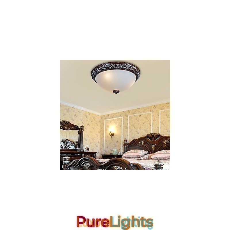 Designer Touch Decorative Flush Mount Light Glass Resin Silver Carving European Classic