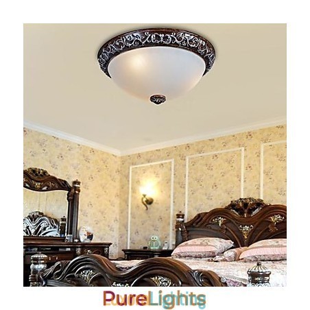 Designer Touch Decorative Flush Mount Light Glass Resin Silver Carving European Classic