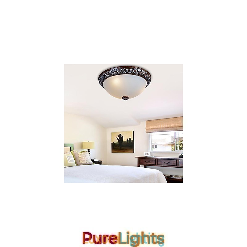 Designer Touch Decorative Flush Mount Light Glass Resin Silver Carving European Classic