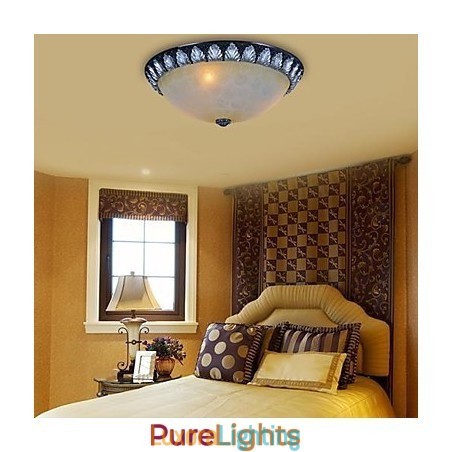 Designer Touch Decorative Flush Mount Light Pattern Glass Resin Silver Carving European Classic