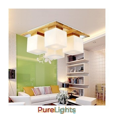 Designer Touch Decorative Oak Ceiling Lamp Four Lights Oak and Glass 220~240V (HY9024)
