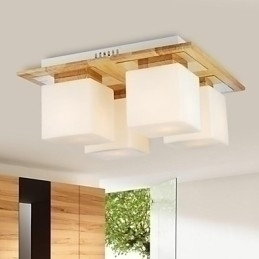 Designer Touch Decorative Oak Ceiling Lamp Four Lights Oak and Glass 220~240V (HY9024)