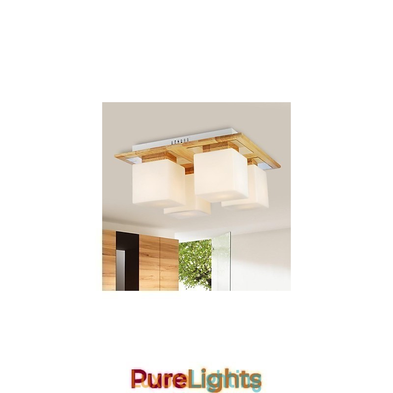 Designer Touch Decorative Oak Ceiling Lamp Four Lights Oak and Glass 220~240V (HY9024)