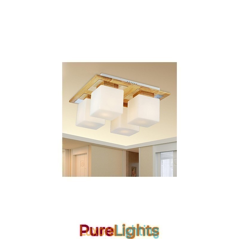 Designer Touch Decorative Oak Ceiling Lamp Four Lights Oak and Glass 220~240V (HY9024)