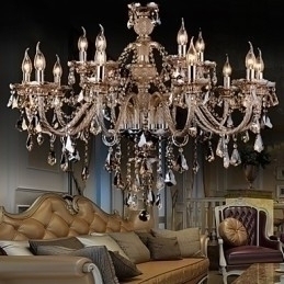 Designer Touch Decorative Chandelier Crystal Cognac Color Luxury Modern 2 Tiers Living 15 Lights