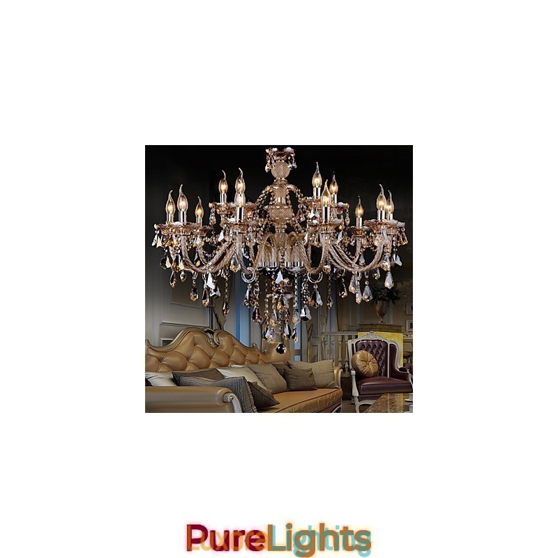 Designer Touch Decorative Chandelier Crystal Cognac Color Luxury Modern 2 Tiers Living 15 Lights