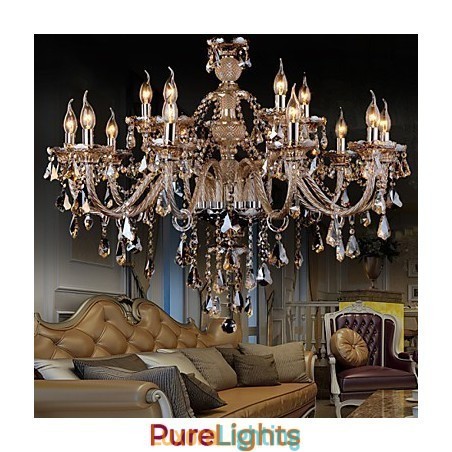 Designer Touch Decorative Chandelier Crystal Cognac Color Luxury Modern 2 Tiers Living 15 Lights
