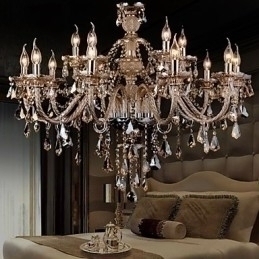 Designer Touch Decorative Chandelier Crystal Cognac Color Luxury Modern 2 Tiers Living 15 Lights