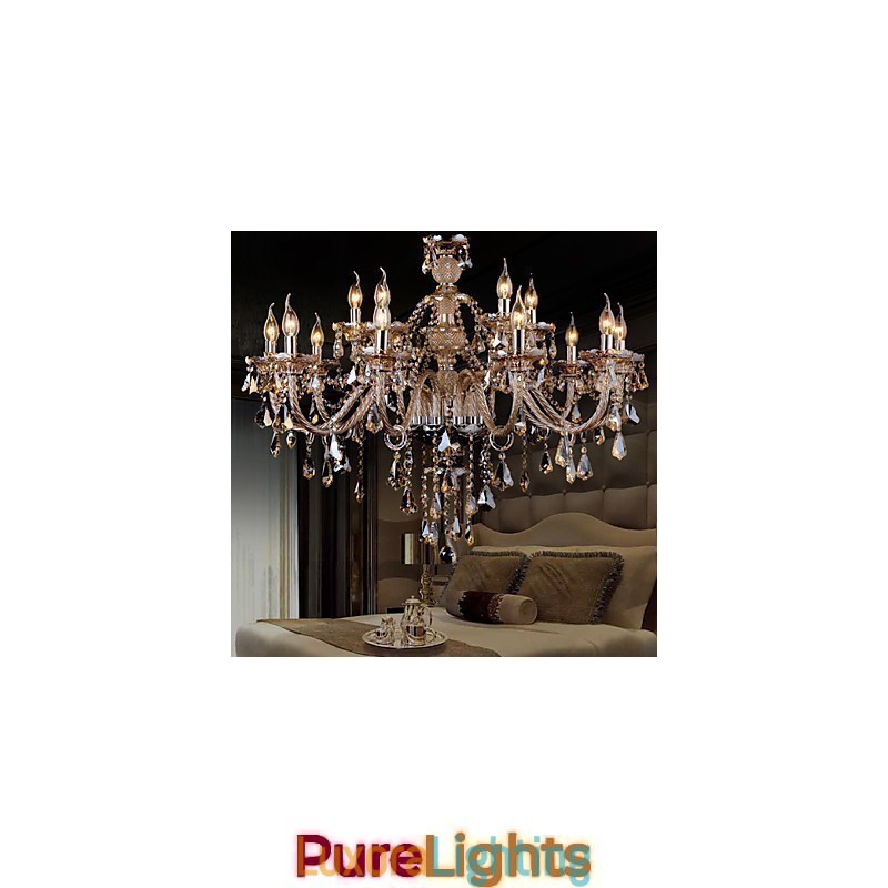 Designer Touch Decorative Chandelier Crystal Cognac Color Luxury Modern 2 Tiers Living 15 Lights