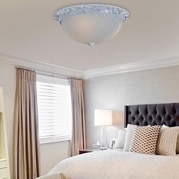 Designer Touch Decorative White Flush Mount Light Glass Resin Carving European Classic