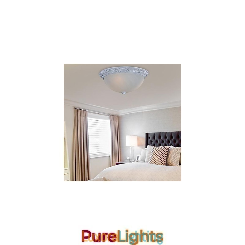 Designer Touch Decorative White Flush Mount Light Glass Resin Carving European Classic