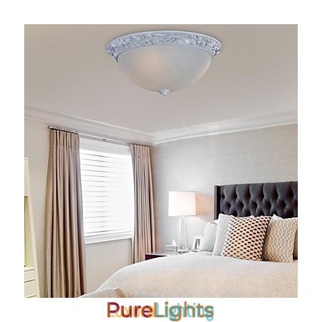 Designer Touch Decorative White Flush Mount Light Glass Resin Carving European Classic