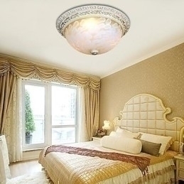 Designer Touch Decorative White Flush Mount Light Pattern Glass Resin Gold Carving European Classic