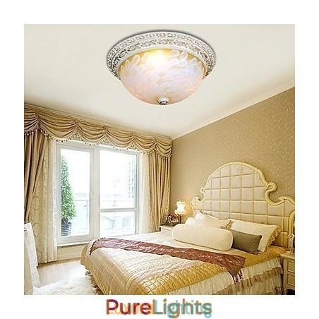 Designer Touch Decorative White Flush Mount Light Pattern Glass Resin Gold Carving European Classic