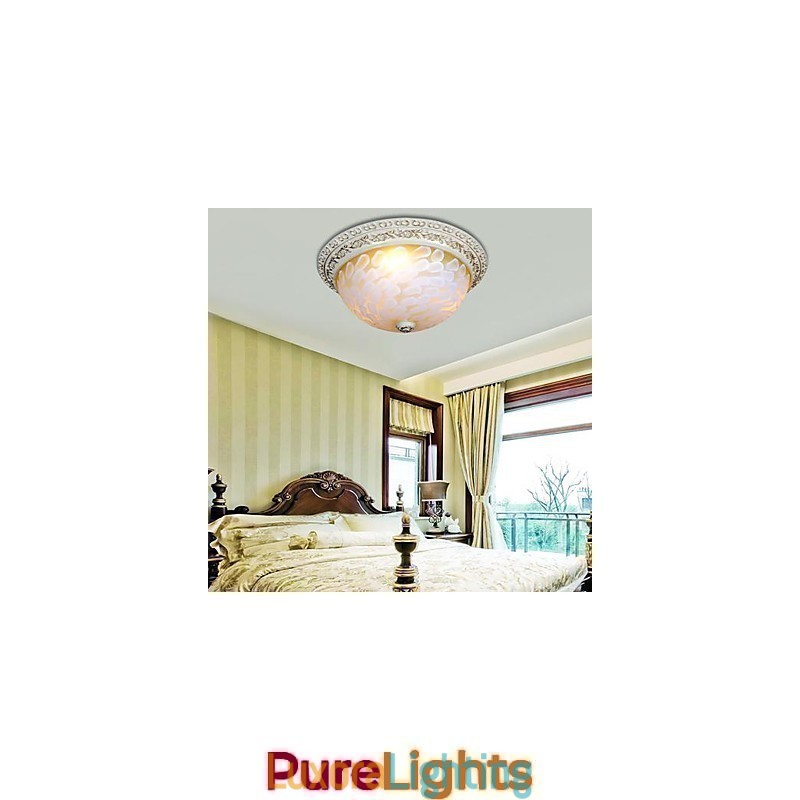 Designer Touch Decorative White Flush Mount Light Pattern Glass Resin Gold Carving European Classic