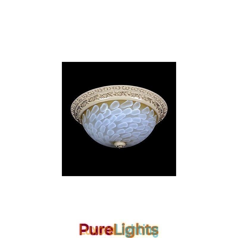 Designer Touch Decorative White Flush Mount Light Pattern Glass Resin Gold Carving European Classic