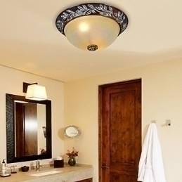 Designer Touch Decorative Flush Mount Light White Yellow Glass Resin Silver Carving European Classic