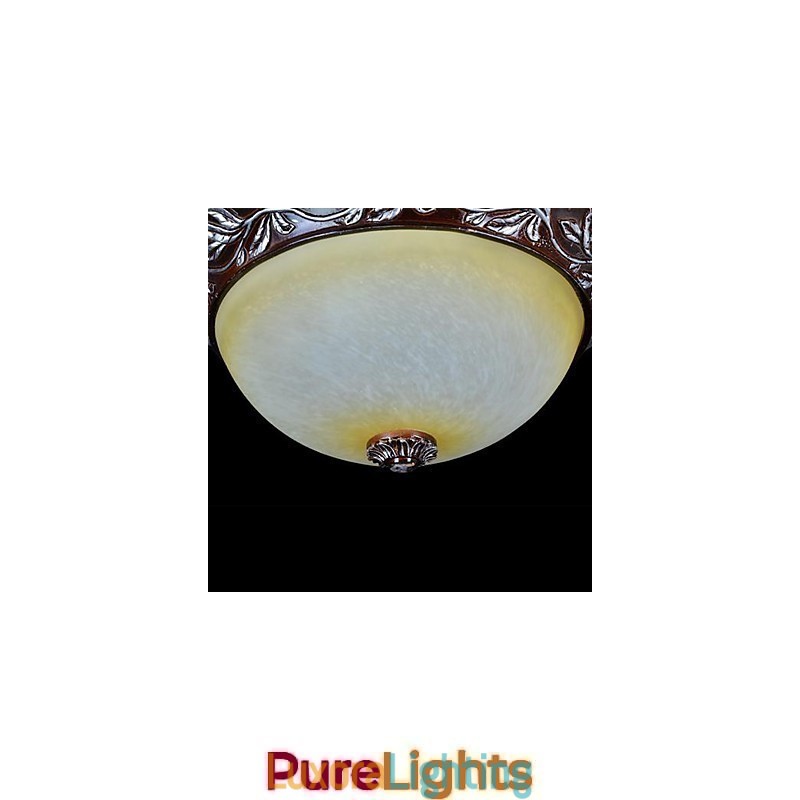 Designer Touch Decorative Flush Mount Light White Yellow Glass Resin Silver Carving European Classic