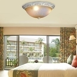 Designer Touch Decorative White Flush Mount Light Yellow White Glass Resin Pattern Carving European Classic