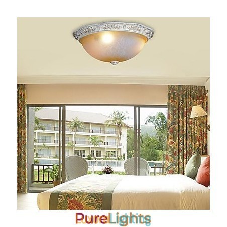 Designer Touch Decorative White Flush Mount Light Yellow White Glass Resin Pattern Carving European Classic