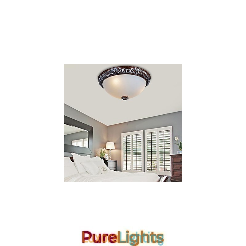 Designer Touch Decorative Flush Mount Light Glass Resin Silver Carving European Classic